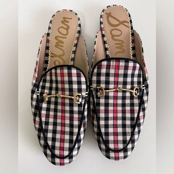 Sam Edelman Linnie Plaid Mule with Gold Accents - Picture 1 of 5